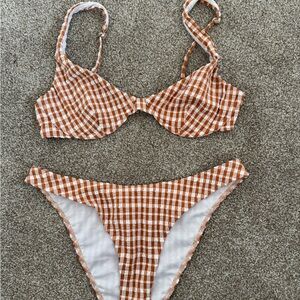 Brown and White Gingham Bikini Set